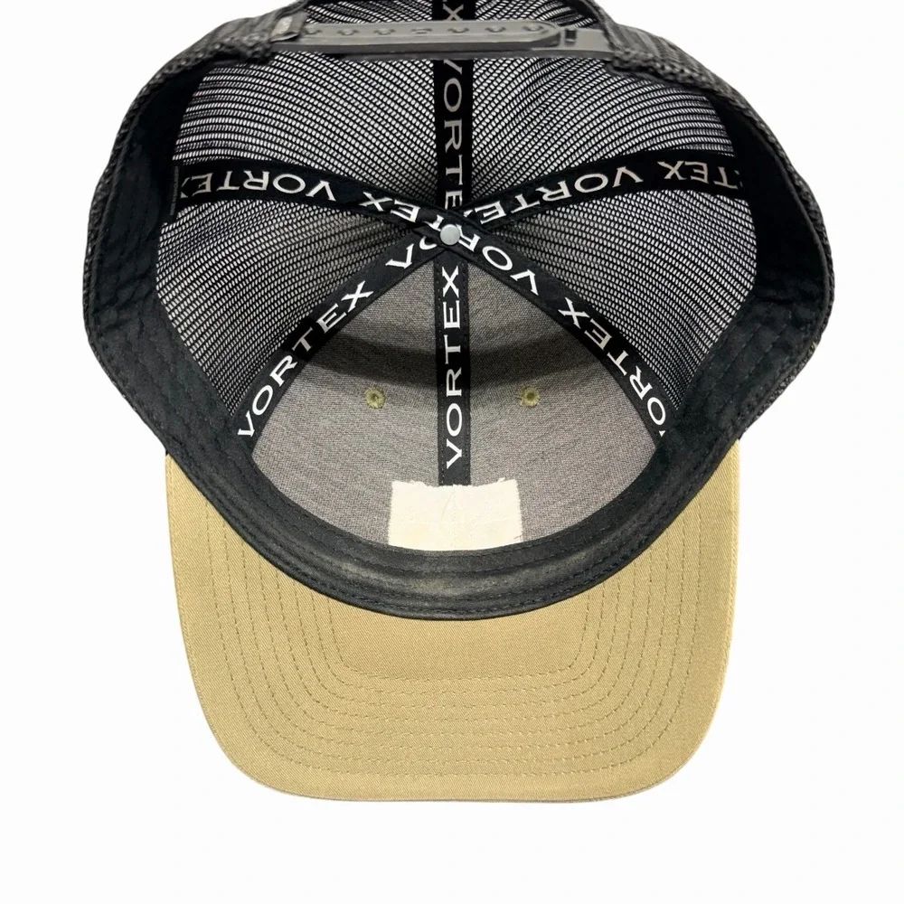 Vortex Optics Trucker Hat‎ Tan Black Mesh Snapback Cap Adjustable Logo Patch
